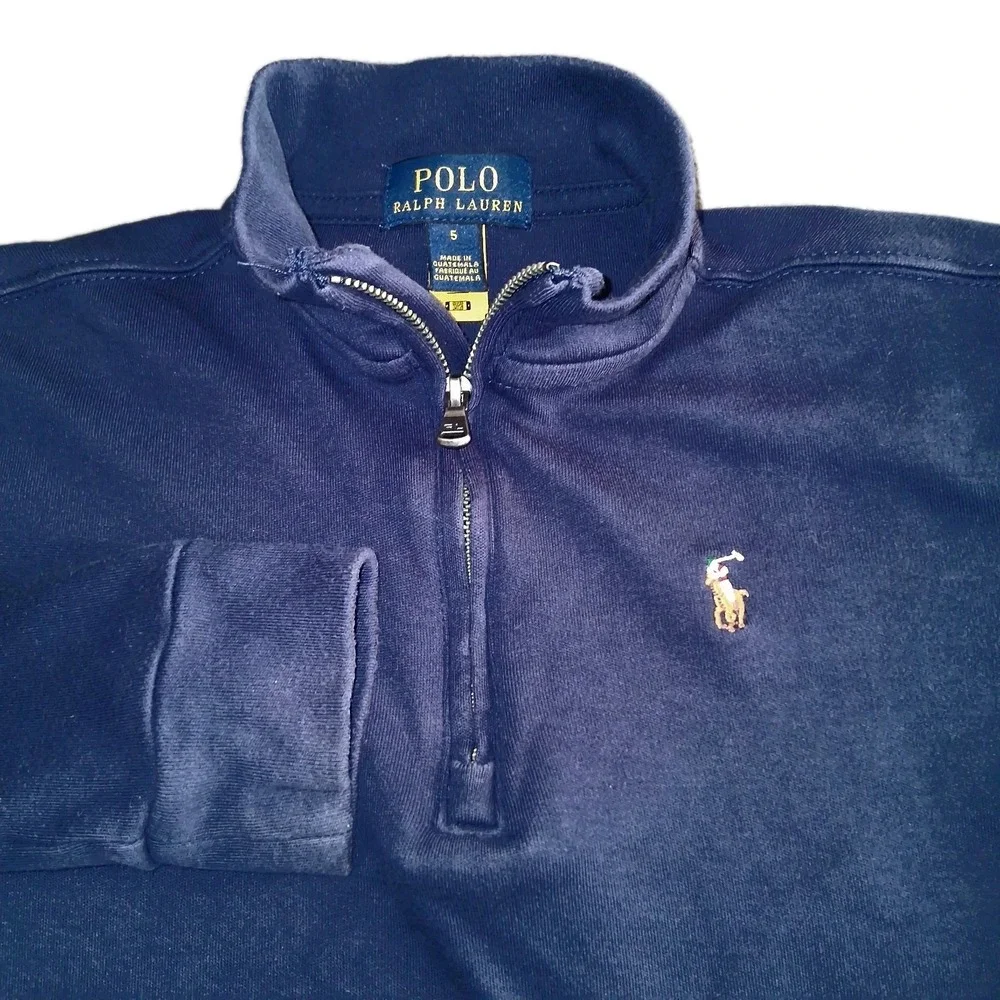 Polo Ralph Lauren 1/4 Zip Pony Sweater Pullover Boys Size 5 Blue Casual Preppy